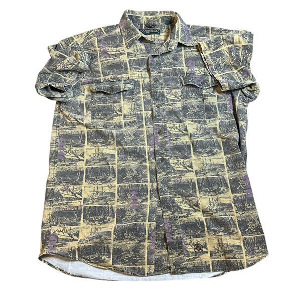 Vintage 90s Jansport Button Up Shirt Green Purple Mens Large Nautical Coastal - Picture 1 of 6